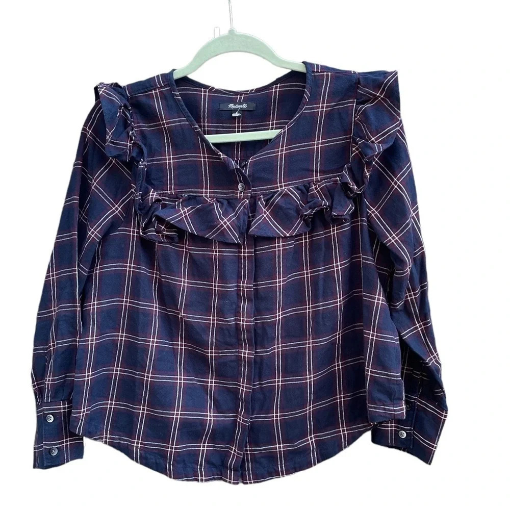 MADEWELL PLAID RUFFLE FLANNEL TOP - Picture 4 of 7